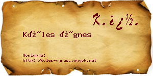 Köles Ágnes névjegykártya